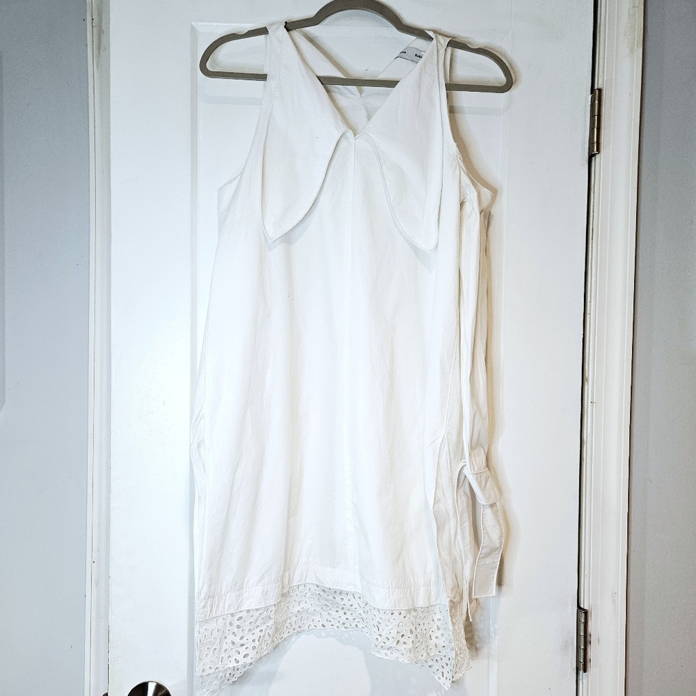 Proenza Schouler Original Sample White Cold Shoulder Eyelet Dress